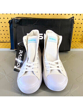 RASKOL Men's White Canvas High-Top Lace-Up Graphic Print Sneakers US 10